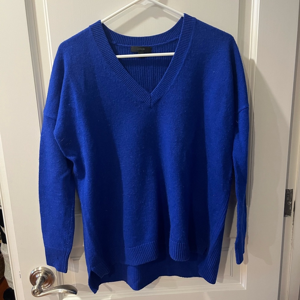 J. Crew Royal Blue V-Neck Wool Sweater Size XS